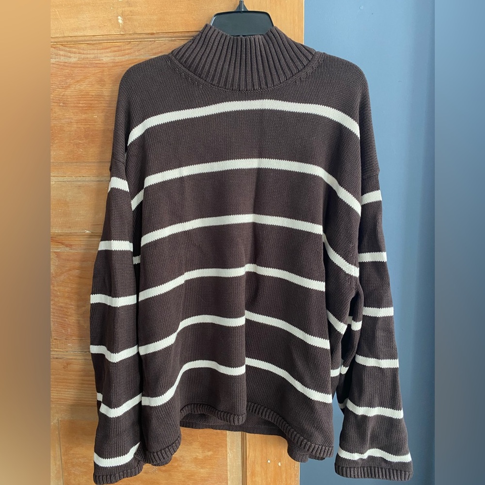 NWT GAP Brown and White Striped Turtleneck Sweater